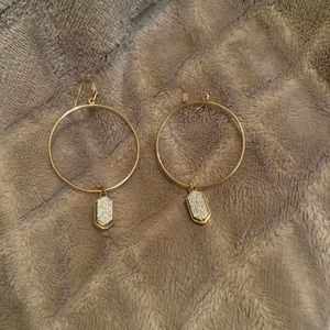 Gold and silver stone hoop earrings